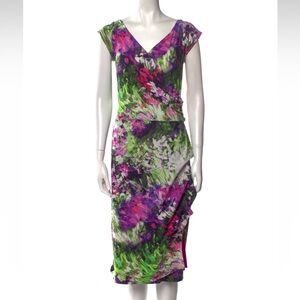 Chiara Boni Floral Print Midi Dress in Purple, Green, Pink